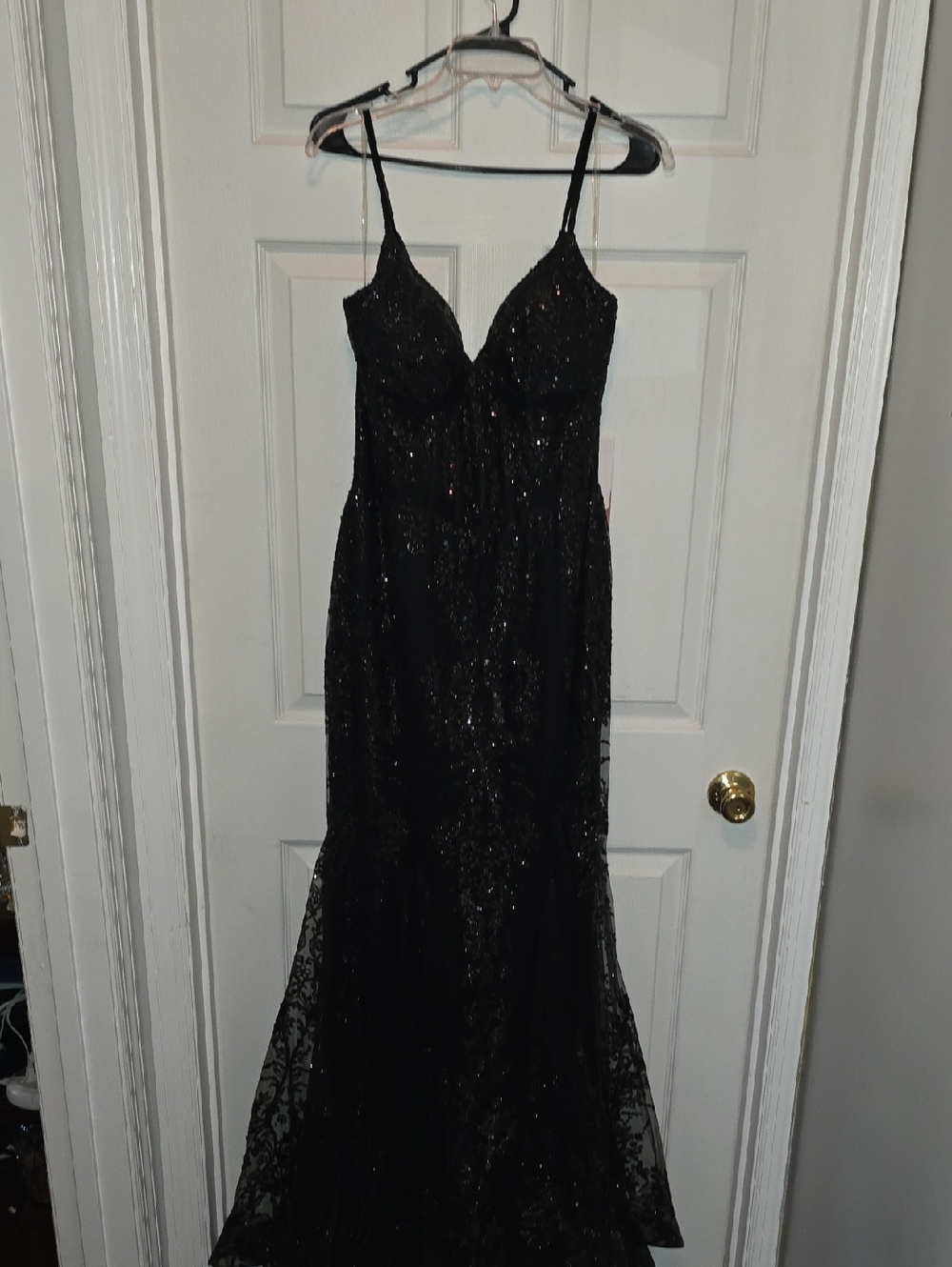 Black Sequin Lace Evening Gown